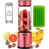 Tragbarer Smoothie-Mixer, ROSEVIEW Glasflasche, Mini-USB-wiederaufladbarer Handshake-Becher, kabelloser persönlicher Smoothie-Maker, Obstmixer, Reise-Entsafter (Rosenrot)