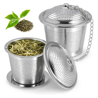 Keenwo Teesieb 2er Set aus Edelstahl – Feines Sieb für losen Tee & Kräuter – Inklusive Abtropfschale & 11 cm Kette – Wiederverwendbar, spülmaschinenfest, BPA-frei – Perfekt für Tassen, Kannen & Thermobecher