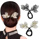 2 Stück Dutt Maker,Strass Blumen Haarspange,Französische Twist Haarnadel Haarknotenmacher für Haare,Elegantes Haar Zubehör für Frauen, Geeignet für Mittleres Bis Langes Haar, Lazy-Haarknoten