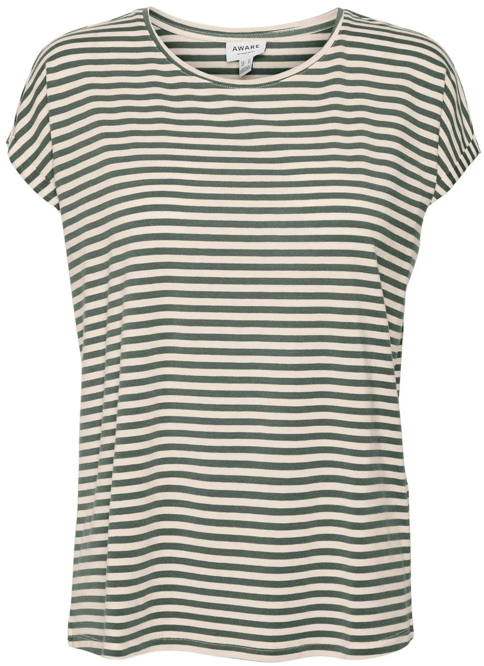 Vero Moda Damen T-Shirt VMAVA PLAIN STRIPE Regular Fit Grün Pristine 10284469 XL