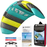 HQ Lenkmatte Lenkdrachen Symphony Beach III 1.3 Aqua, Zweileiner Matte, Drachen für Kinder und Erwachsene, 55x130cm, inkl. 45kp Polyester Schnüre, 2x25m auf Winder mit Schlaufen, Drachen ab 8 Jahre