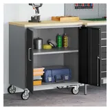 vidaXL Werkbank + Arbeitsbock, Werkzeugschrank mit Rollen Abschließbar Schwarz 75x45x85 cm,
