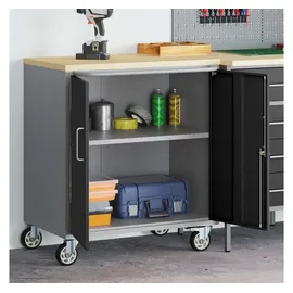 vidaXL Werkbank + Arbeitsbock, Werkzeugschrank mit Rollen Abschließbar Schwarz 75x45x85 cm,