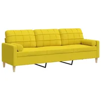 vidaXL Sofa 3-Sitzer mit Zierkissen Hellgelb 210 cm Stoff