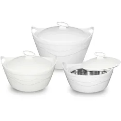 BEM SMAK Thermoschüssel 3er Set mit Deckel für Essen, Edelstahl-Einsatz, Warmhalten, Thermo-Lebensmittelbehälter