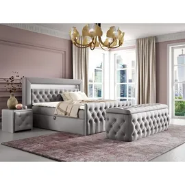 Fun Möbel Boxspringbett Schlafzimmerbett ERNESTO Nr.1 180x200cm in Elisa Velvet Hellgrau - Grau