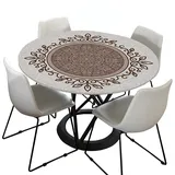 Morbuy Rund Tischdecke Elastisch, Böhmen Drucken Rund Tischdecken Wasserdicht Lotuseffekt Abwaschbar Abwischbar Tischtuch für Dekoration Küchentisch Garten Outdoor (Durchmesser 150cm,Beige)