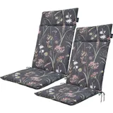 2er-Set Luxuriöse Hochlehner-Auflage, Gartenstuhlkissen wasserabweisend, Blumenmuster anthrazit, 120 x 50 cm, weich & komfortabel für optimale Entspannung