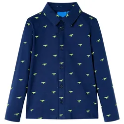 Kinderhemd Marineblau 140 – Stilvolles Baumwollhemd mit Dinosaurier-Print - 140