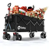 Sekey XXXL Bollerwagen Faltbar 300L 200KG Belastbar, Faltbarer Bollerwagen 17x10 cm Extra Breite Reifen Alle Gelände, Patentiert Klappbar aus Vier Richtungen, XXXL-Super 4013, Schwarz