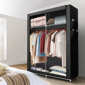 Intirilife Faltschrank 108x170x45 cm in RABEN SCHWARZ - mit Reißverschluss Stoffschrank Kleiderschrank mit Kleiderstange, Fächern und Seitentasche