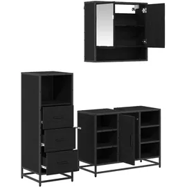 vidaXL Badezimmermöbel-Set 3-tlg. Schwarz Eichen-Optik