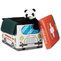 relaxdays Spielzeugtruhe Faltbare Spielzeugkiste mit Stauraum, Ambulance blau|rot|weiß