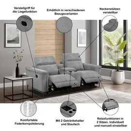 OTTO home 2-Sitzer OTTO HOME "LUND, Kinosofa, Relaxfunktion, TV-Sessel, manuell/elektrisch (USB-A)", braun (cognac), B:195cm H:97cm T:99cm, Kunstleder 100% Polyurethan, Sofas, Kopfteilverstellung, Getränkachhalter, u. Staufach