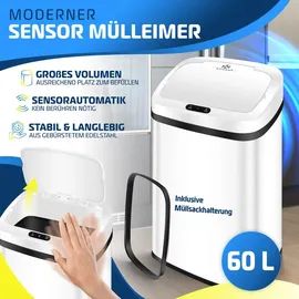 Kesser KESSER® Sensor Mülleimer Küche Automatik mit Bewegungssensor Abfalleimer | Soft-Close-Deckel Müllbehälter mit Touch-Bedienfeld & Sensor LCD-Display Edelstahl inkl. Müllsackhalter