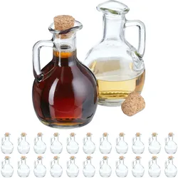 Relaxdays Flaschen zum Befüllen, 24er Set, 150 ml, mit Korken, für Öl, Essig, Schnaps, Likör, Glasflasche, transparent