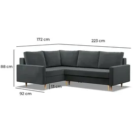 mebligo Ecksofa mit Schlaffunktion, Wendekissen, Otomane, Bettkasten, Grau - Grau