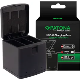 PATONA Premium Ladebox 3 Akkus GoPro Hero 9/10/11/12 inkl. USB-C Kabel