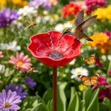 Vogeltränke Blume aus Metall, Vogeltränke Stehend Gartendeko Vogelbad Winterfest, Rostbeständig Blumen Gartenstecker Bienentränke Tränkstation, Wassertränke Insektentränke Garten Futterstation (Rot)