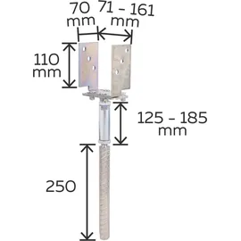 GAH Alberts Alberts U-Pfostenträger 71-161 mm/110/250/70 mm Verzinkt