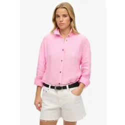 Superdry für Damen. W4010463A Lässiges Leinenhemd mit rosa Boyfriend-Passform (M), Langarm