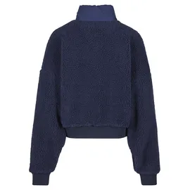 Karl Kani Bomberjacke KARL KANI "Karl Kani OG Crop Teddy Bomber Jacket", Damen, Gr. M, dunkelblau, 100% Polyester, mehrfarbig, oversize, hoch geschlossener Ausschnitt, Jacken Bomberjacke