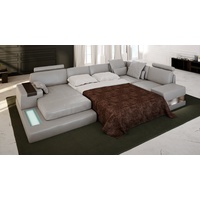 BULLHOFF Schlafsofa Wohnlandschaft Leder Schlafsofa U-Form Designsofa LED Leder Sofa Couch XL Ecksofa grau braun »HAMBURG« von BULLHOFF, made in Europe, das "ORIGINAL" grau