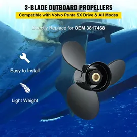 Vevor Außenbordpropeller, Ersetzt OEM 3817468, 3-Blatt-Aluminium-Bootspropeller mit 36,8 x 48,3 cm, Kompatibel mit Volvo Penta SX-Antrieb aller Modelle, mit 19-Zahn-Keilverzahnung, Rechts
