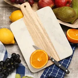 GAUMENKICK Schneidebrett Vesperbrett Mangoholz Marmor weiß braun Servierbrett 30cm