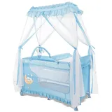 Lorelli Reisebett, Magic Sleep 2 Ebenen Baldachin Mobile Wickelauflage faltbar hellblau Sterne