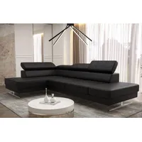 Friderik-EU Ecksofa EMPORIO MINI Echtleder-Sofa mit Kopfstützen & silbernen Füßen schwarz
