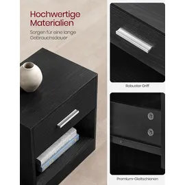 VASAGLE Nachttisch, 2er Set, Beistelltisch, mit Schublade, Griff, offenes Fach, - Schwarz