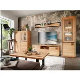 Lomadox Wohnzimmer-Set WINCHESTER-69, (Mega-Spar-Set, 5-St., Highboard Sideboard Vitrine Wandboard Lowboard), Wohnzimmermöbel Hochkommode Tisch Buche massiv Hirnholz-Detail braun