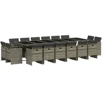 VidaXL 17-tlg. Garten-Essgruppe mit Kissen Grau Poly Rattan