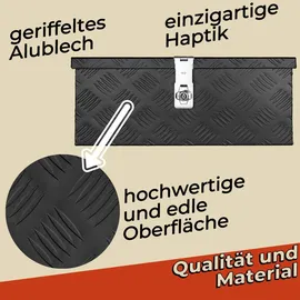 Trucky Deichselbox Schwarz Werkzeugkasten Truckbox Alu Box Anhänger Kiste mit Deckel Abschließbar Alubox Transportbox Werkzeugbox Aluminium Aufbewahrungsbox D015