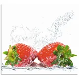 ARTland Küchenrückwand »Erdbeeren mit Spritzwasser«, (1 tlg.), Alu Spritzschutz mit Klebeband, einfache Montage rot