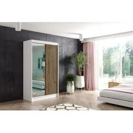 altdecor Kleiderschrank Vilan 120 x 215 x 61 cm Weiß/Eiche Wotan