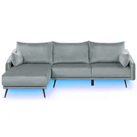 Ecksofa mit LED VARDE Grau Samtstoff Rechtsseitig