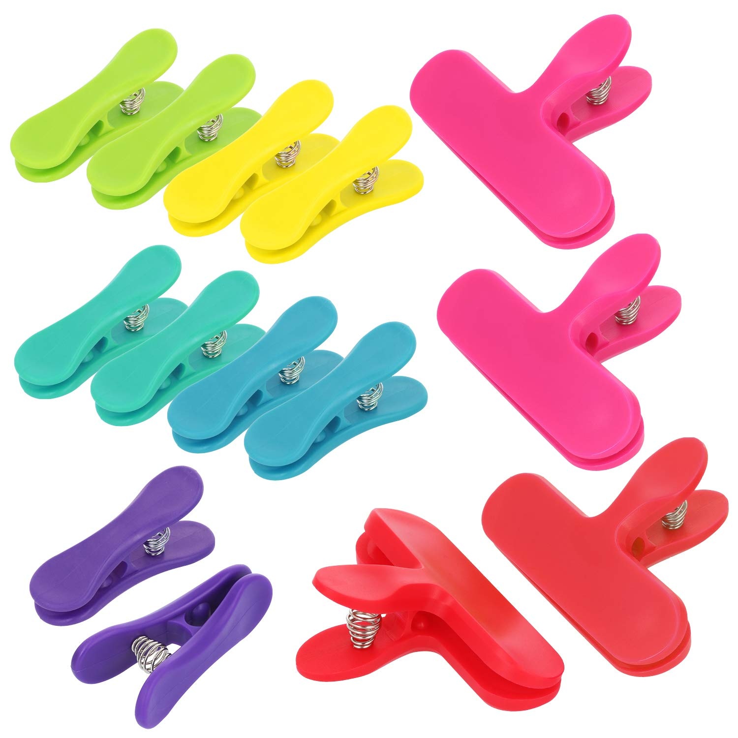 com-four® 14x Verschlussclips für Beutel - Verschlussklemmen aus Kunststoff - Tüten Clips zum Verschließen und Frischhalten (14 Stück - 7 Farben)