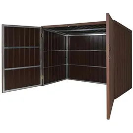 MCW WPC-Fahrradgarage Fahrradbox Metall Holzoptik abschließbar 2 Räder 172x213x112cm braun