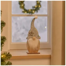 Hti-Living Wichtel auf Holzfuß 31 cm grau
