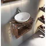 CHYRKA® Badmöbel Waschtisch BORYSLAW-Bad Waschbecken Hängeschrank Waschtischunterschrank Waschbecken-Unterschrank Metall Holz Loft Handmade (Natur, 60 x 28 cm H=40 cm)