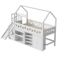 IDEASY Hochbett Kinderbett 90*200cm, Hochbett mit Rutsche und Treppen, Holzbett (Einzelbett mit Schubladen und Schließfach) Hausbett mit magnetischer Tür, ohne Matratze weiß
