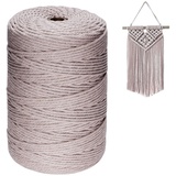 Homewit Makramee Garn 3mm X 300m,Macrame Cord Natur,Baumwollgarn Makramee Für DIY Handwerk,Garn Für Makramee GrauRosa