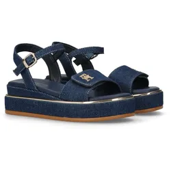 Plateausandale TOMMY HILFIGER, Kinder, Gr. 39, blau (jeans blau), Baumwolle, modisch, Schuhe, Sandalette, Slides, Jeans Schuh mit edler Paspellierung
