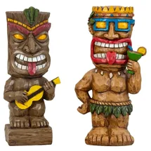 MF Hawaii Tiki Figuren Set 2er - lustige Deko mit Gitarre und Cocktail, 33,5 cm, Polyresin