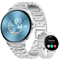 LIGE Smartwatch Damen 1.43" AMOLED Touchscreen mit Telefonfunktion, Fitnesstracker Damen 120+Sportmodi/IP68/SpO2/Herzfrequenz/Menstruationszyklus Diamond Smart Watch für iOS Android(Silber)
