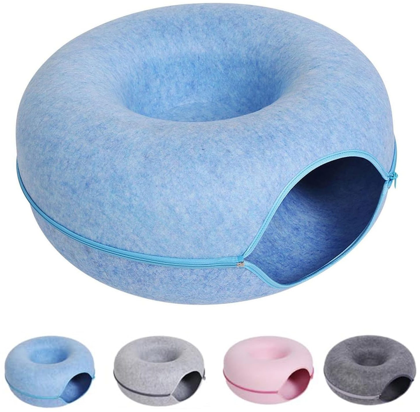 Meowmaze Cat Bed, Meow Maze Tunnel Bed, Round Felt Cat Tunnel Removable Cat Nest Bed, Washable Interior Cat Play Tunnel for About 9 Lbs Small Pets (S,Blue)