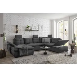 ed exciting design Wohnlandschaft Alija U-Form frei im Raum stellbar, Schlaffunktion, Kopfstützen, grau