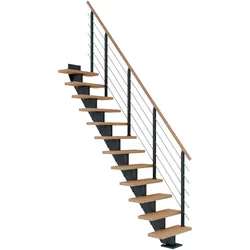 Dolle Mittelholmtreppe Frankfurt Gerade Eiche weiß, geölt 65 cm breit für GH 259 – 301 cm UK Metall Anthrazit mit Geländer